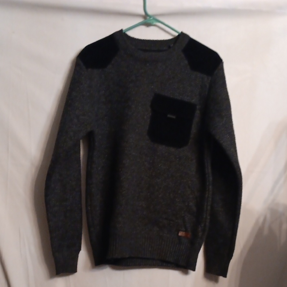 Buffalo David BittonMen's Gray Sweater with Black Cuordoroy Accents Size Small